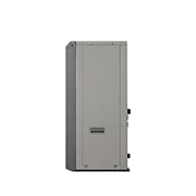 LG Pompa de căldură R32 monobloc S II, monofazată (1Ø), 9 kW, Pompe de căldură aer-apă LG, HM091MRS UA40, vizualizare din unghi lateral drept a unei unități exterioare negre, cu o grilă ondulată gri., HM091MRS UA40, thumbnail 6