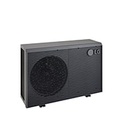 LG Pompa de căldură R32 monobloc S II, monofazată (1Ø), 9 kW, Pompe de căldură aer-apă LG, HM091MRS UA40, vizualizare din stânga-sus a unei unități exterioare negre, cu o grilă ondulată gri., HM091MRS UA40, thumbnail 12