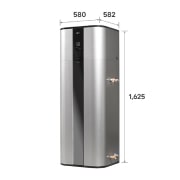 LG Încălzitor de apă cu pompă de căldură R134a, 200 L, Exteriorul încălzitorului de apă cu pompă de căldură LG (WH20S.F5) cu dimensiunile pe etichetă. Măsoară 580&nbsp;mm x 1,625&nbsp;mm x 582&nbsp;mm., WH20S F5, thumbnail 3