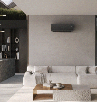 Aer condiționat LG cu design premium, integrat armonios într-un living elegant,