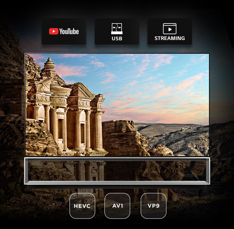 Ecran TV cu imagine a unei arhitecturi antice