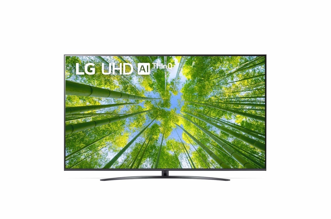 LG TELEVIZOR UHD 4K, Vedere frontală a televizorului LG UHD cu imaginea continuă și sigla produsului aprinsă, 70UQ81003LB