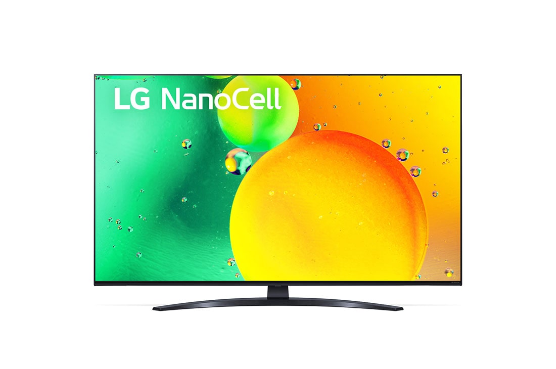 LG Nano76 | 65 inch 4K Cinema HDR | Procesor α5 Gen5 AI 4K | Cinema NanoCell | ThinQ AI |NanoCell Gaming , Vedere frontală a televizorului NanoCell LG, 65NANO763QA