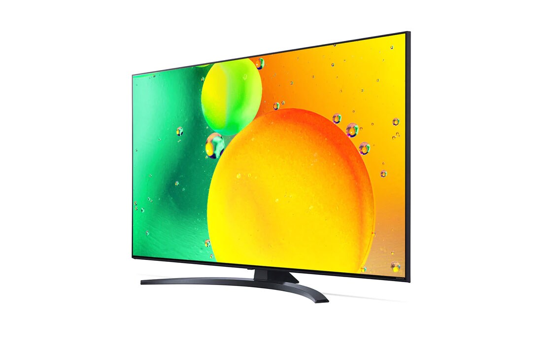 LG Nano76 | 65 inch 4K Cinema HDR | Procesor α5 Gen5 AI 4K | Cinema NanoCell | ThinQ AI |NanoCell Gaming , vedere laterală la 30 de grade cu imagine continuă, 65NANO763QA, thumbnail 3