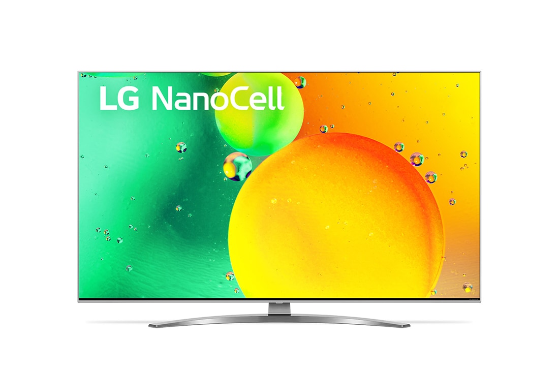 LG Nano76 | 43 inch 4K Cinema HDR | Procesor α5 Gen5 AI 4K | Cinema NanoCell | ThinQ AI |NanoCell Gaming , Vedere frontală a televizorului NanoCell LG, 43NANO783QA