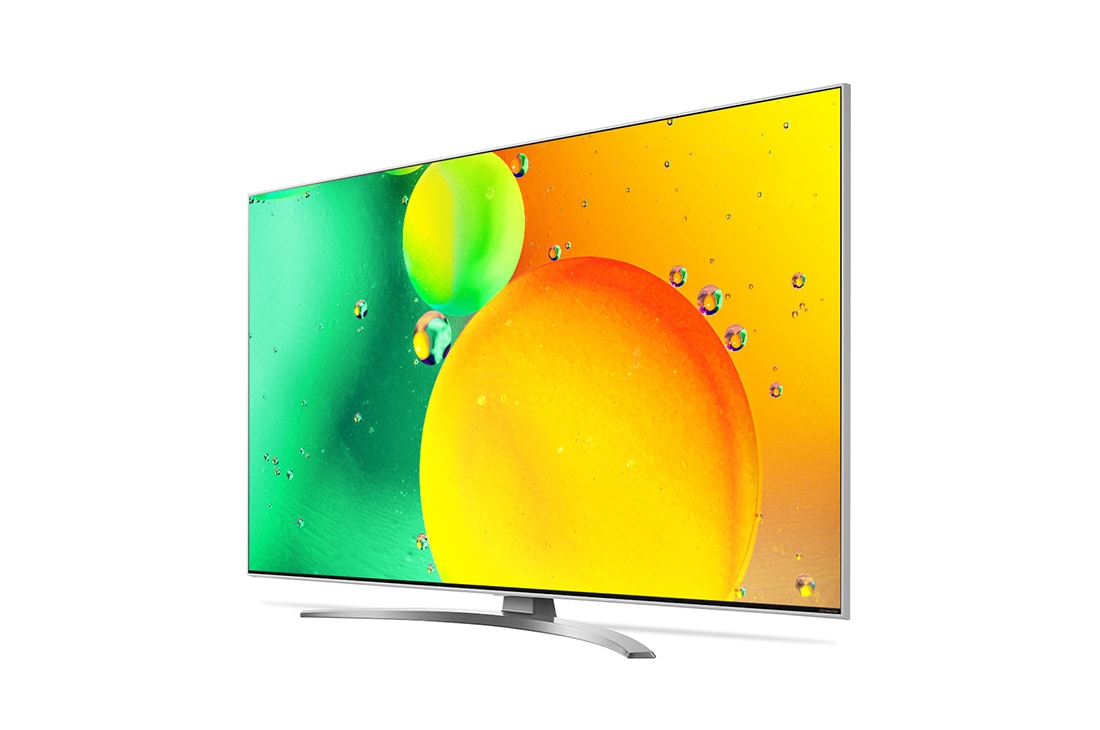 LG Nano76 | 43 inch 4K Cinema HDR | Procesor α5 Gen5 AI 4K | Cinema NanoCell | ThinQ AI |NanoCell Gaming , vedere laterală la 30 de grade cu imagine continuă, 43NANO783QA, thumbnail 3