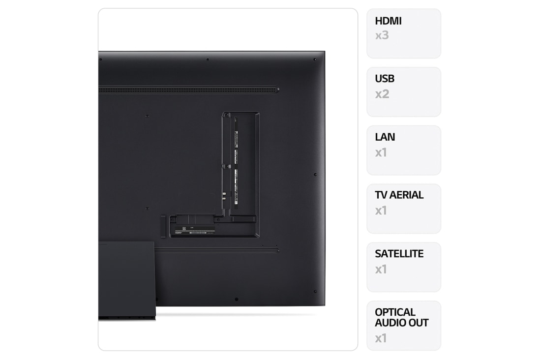 LG AI UT91 de 65'', 4K Smart TV, Vedere din spate cu porturi și informații despre conexiuni, 65UT91003LA, thumbnail 3