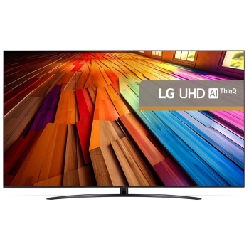 Vedere din față a unui LG UHD TV, UT81 cu text AI ThinQ și 2024 pe ecran1