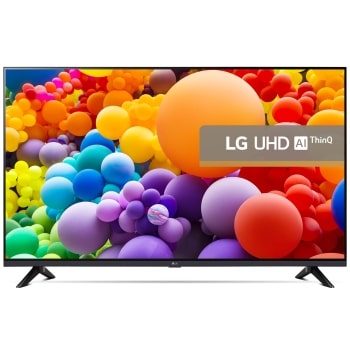 Imagine frontală cu televizorul LG UHD, UT73, cu textul LG UHD AI ThinQ și 2024 pe ecran1