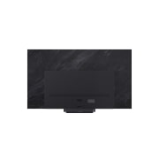 LG OLED evo AI C5 de 77 inch, 4K Smart TV, 2025, An LG OLED evo M4 within an angled perspective mounted on the wall of a bright, modern living room. A Zero Connect Box on a table in front, and a red Wi-Fi signal and red beam emitting towards the TV., OLED77C52LA, thumbnail 15