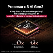 LG OLED AI B5 4K Smart TV 2025 55 inch, Un spațiu din sufragerie cu un LG OLED TV montat pe perete. Pe acest TV este un munte, pe un fundal cu un cer nocturn plin cu stele. Această scenă este împărțită în jumătate, pentru a arăta cum Perfec, OLED55B53LA, thumbnail 7