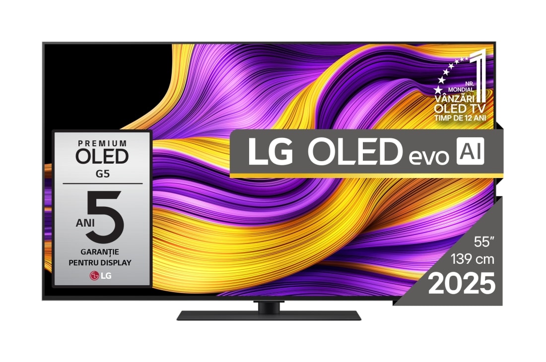LG OLED evo AI G5 de 55 inch, 4K Smart TV, Cu Stand, 2025, OLED55G53LS