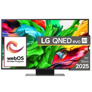 Vedere din față a unui LG NanoCell TV, NANO82, cu textul LG NanoCell 2024 și logo-ul webOS Re:New Program pe ecran1