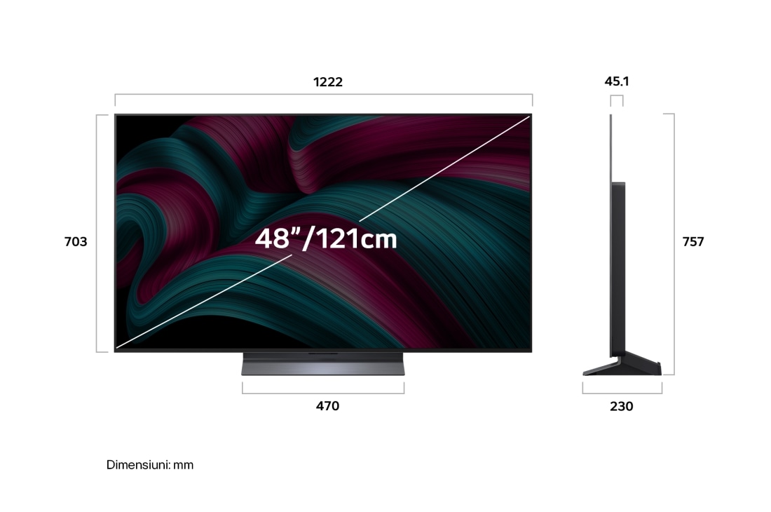 LG OLED evo AI C5 de 48 inch, 4K Smart TV, 2025, Foc de tabără noaptea, în mijlocul naturii. La distanță se află o pădure și un lac. Cerul de seară este plin de stele. Întreaga scenă este divizată. O parte este mai întunecată și mai decolorată. Ceal, OLED48C52LA, thumbnail 6