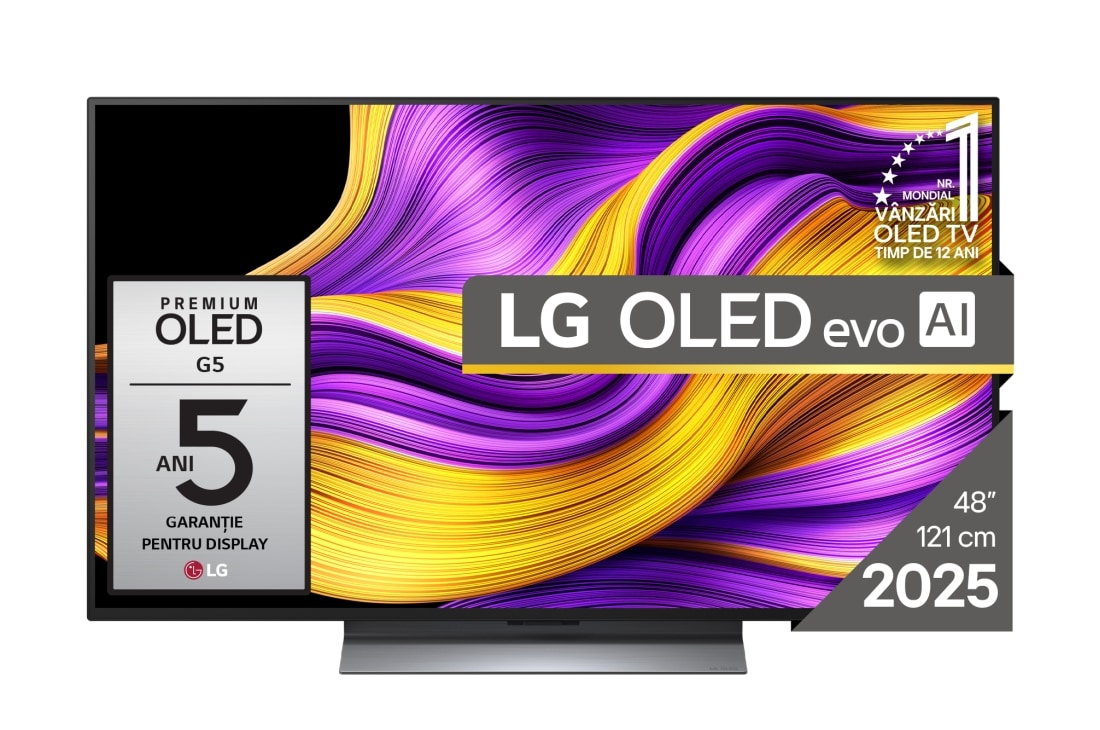 LG OLED evo AI G5 de 48 inch, 4K Smart TV, Cu Stand, 2025, OLED48G53LS
