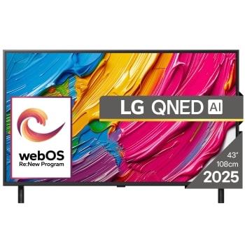 Vedere din față a unui LG NanoCell TV, NANO82, cu textul LG NanoCell 2024 și logo-ul webOS Re:New Program pe ecran1