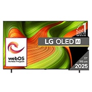 LG OLED AI B5 de 77 inch, 4K Smart, TV 2025, Vedere frontală a LG OLED AI B5 4K Smart TV. Emblema OLED 12 ani numărul 1 la nivel mondial și sigla LG OLED AI 2025 sunt pe ecran., OLED77B53LA, thumbnail 1