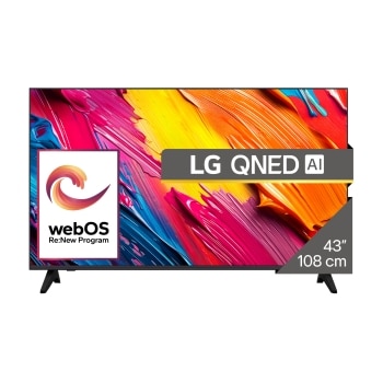 Front view of LG QNED70 TV, LG QNED Al Logo on the top corner. LG QNED TV depicts colorful paintike textures coming together.1
