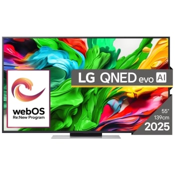 Vedere din față a unui LG NanoCell TV, NANO82, cu textul LG NanoCell 2024 și logo-ul webOS Re:New Program pe ecran1