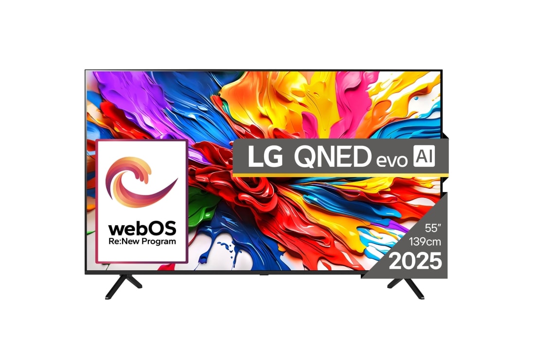 LG QNED evo AI QNED92 MiniLED 4K Smart TV 55 inci 2025, front view, 55QNED92A6A