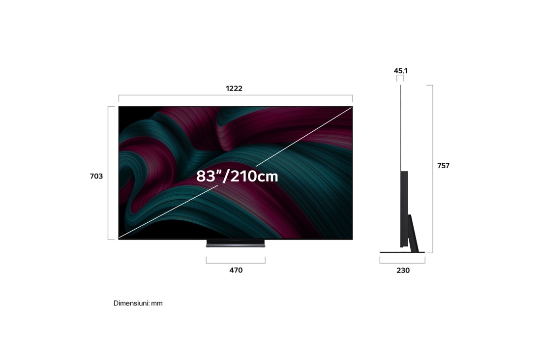 LG OLED evo AI C5E de 83 inch, 4K Smart TV, 2025, Dimension image, OLED83C5ELA, thumbnail 5