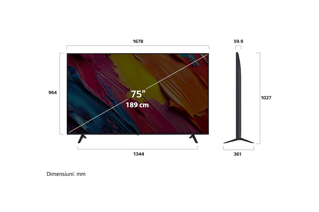 LG 75 Inch LG QNED AI QNED7E 4K Smart TV 2025, dimensiuni, 75QNED7EA6B, thumbnail 5
