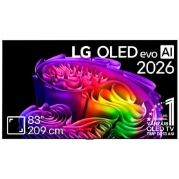 Vederea frontală a modelului LG OLED AI B6, lansat în 2026, prezintă o ramă neagră subțire și o imagine sculpturală, vibrantă, formată din straturi bogate, multicolore, care umplu ecranul.