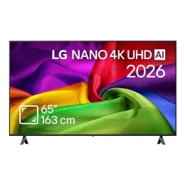 Vederea frontală a modelului LG OLED AI B6, lansat în 2026, prezintă o ramă neagră subțire și o imagine sculpturală, vibrantă, formată din straturi bogate, multicolore, care umplu ecranul.2