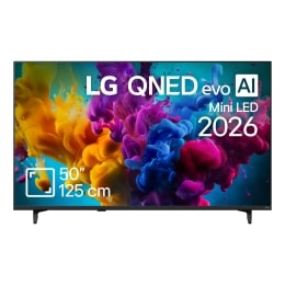 The front view of LG QNED AI QNED70 Mini LED, released in 2026, fills the screen with vivid, fluid splashes of multicolored motion, as finely layered colors disperse smoothly across the display.2