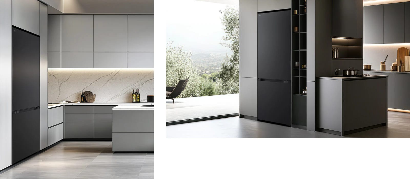 Frigiderul LG cu congelator inferior (GBBW726AEV) este amplasat în stânga