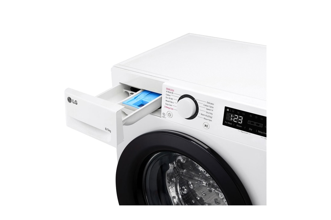 LG Masina de Spalat cu Uscator, Slim, 8 kg spalare / 5 kg uscare, Motor Inverter Direct Drive™, Alb, Detergent port view , F2DR508SBW, thumbnail 5