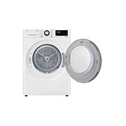 LG Uscător de rufe cu pompă de căldură, Dual Inverter, 8kg, EcoHybrid™, ThinQ™, Alb, Front View with left door open, RH80V3AVBN, thumbnail 3