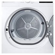 LG Uscător de rufe cu pompă de căldură, 8 kg, seria 2, alb, imagine detaliată cu interiorul lateral al uscătorului, RHX1009NWK, thumbnail 9