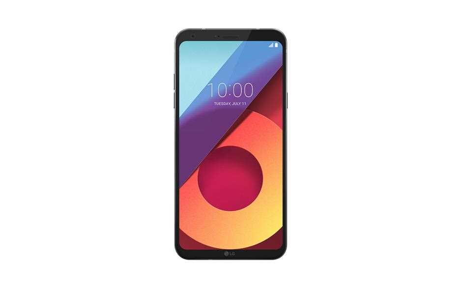 A front shot of a new lg Q6 smartphone in black.