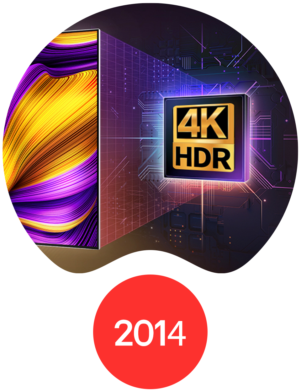 LG's first OLED TV with 4K and HDR, launched in 2014, showcasing cutting-edge picture quality.