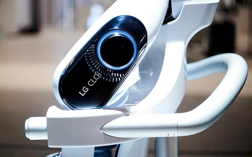 IFA 2018: A close-up of the power button on the CLOi SuitBot at LG's AI-focused exhibition