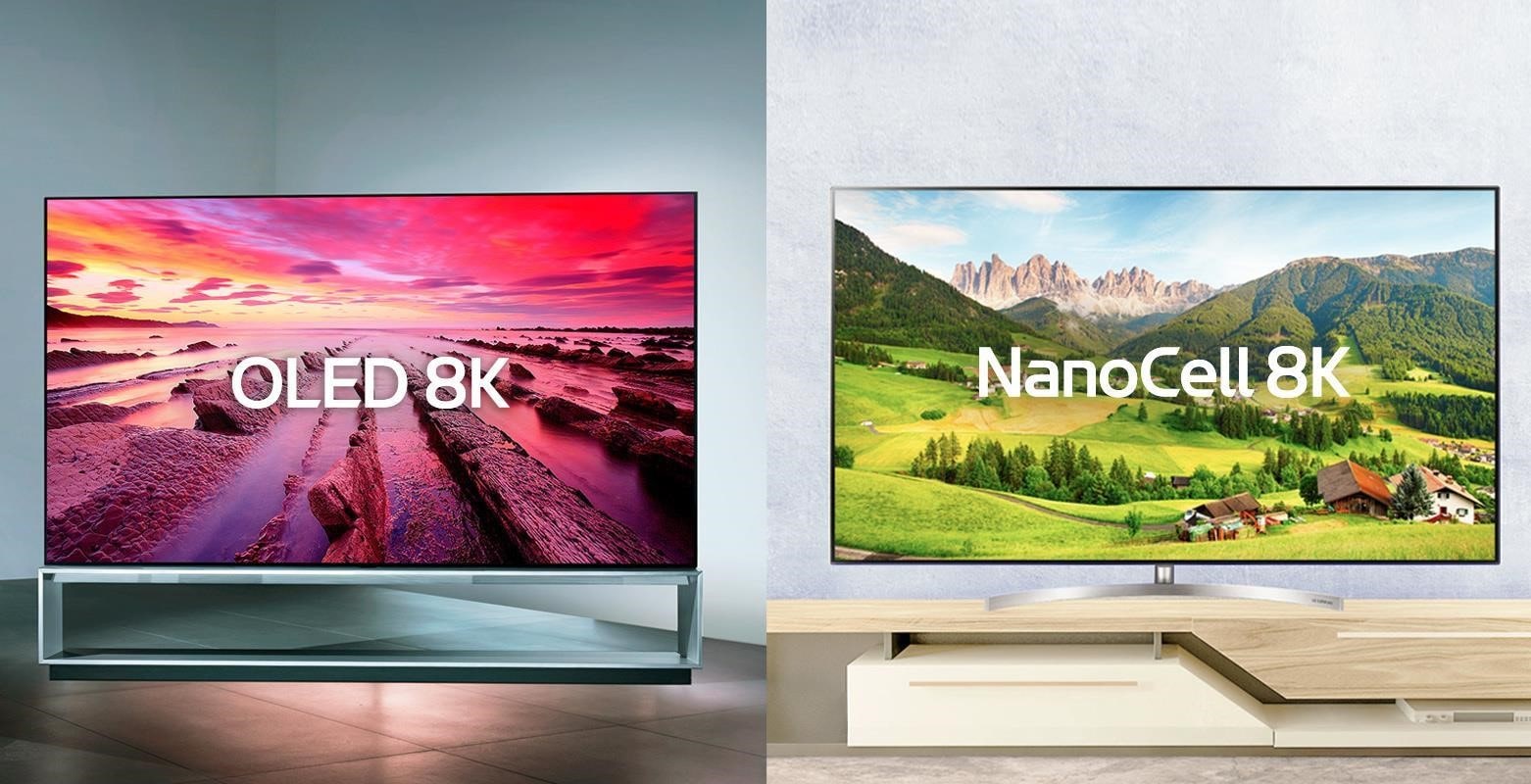 Comparație alăturată a unui televizor OLED 8K și a unui televizor NanoCell 8K.