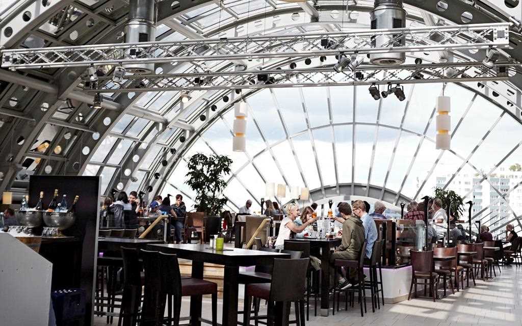 People in the restaurant which like a stage.