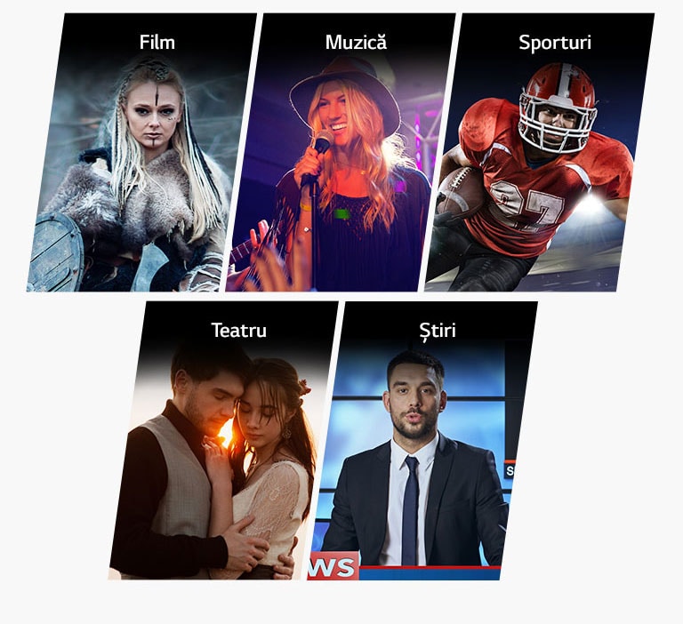 Cinci inserturi verticale pentru Film, Muzică, Sport, Teatru și Știri