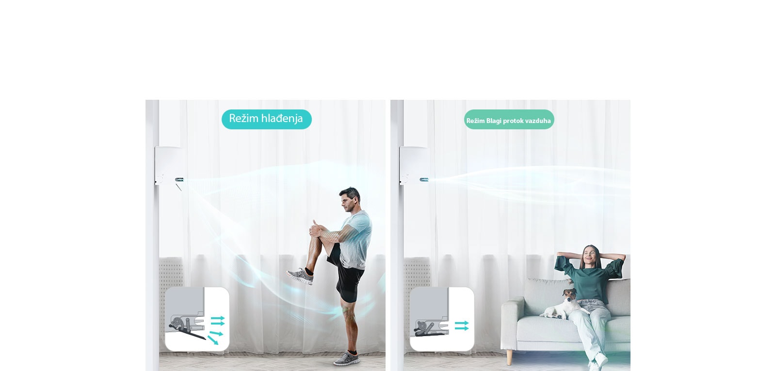 U zavisnosti od lopatice kojom se upravlja, smer strujanja vazduha varira, a u zavisnosti od situacije mogu se izabrati različiti režimi rada, kao što su vežbanje ili opuštanje