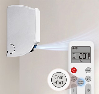 Slika režima Comfort Air, s daljinskim upravljačem koji podešava ugao lopatice radi indirektnog protoka vazduha.