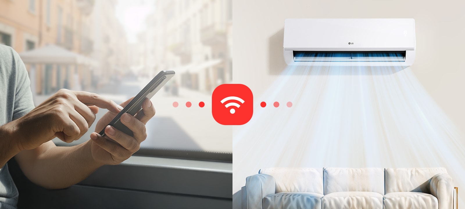 Slika na kojoj se upravlja protokom vazduha za hlađenje klima-uređaja preko pametnog telefona.