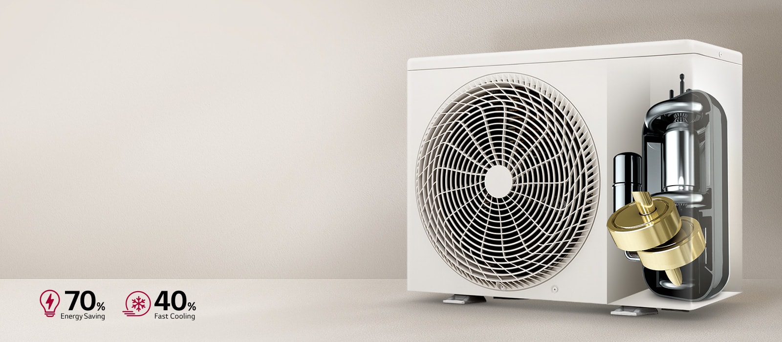 Slika dvostrukog inverterskog kompresora (dual inverter compressor) LG klima-uređaja koji štedi do 70% energije i hladi do 40% brže