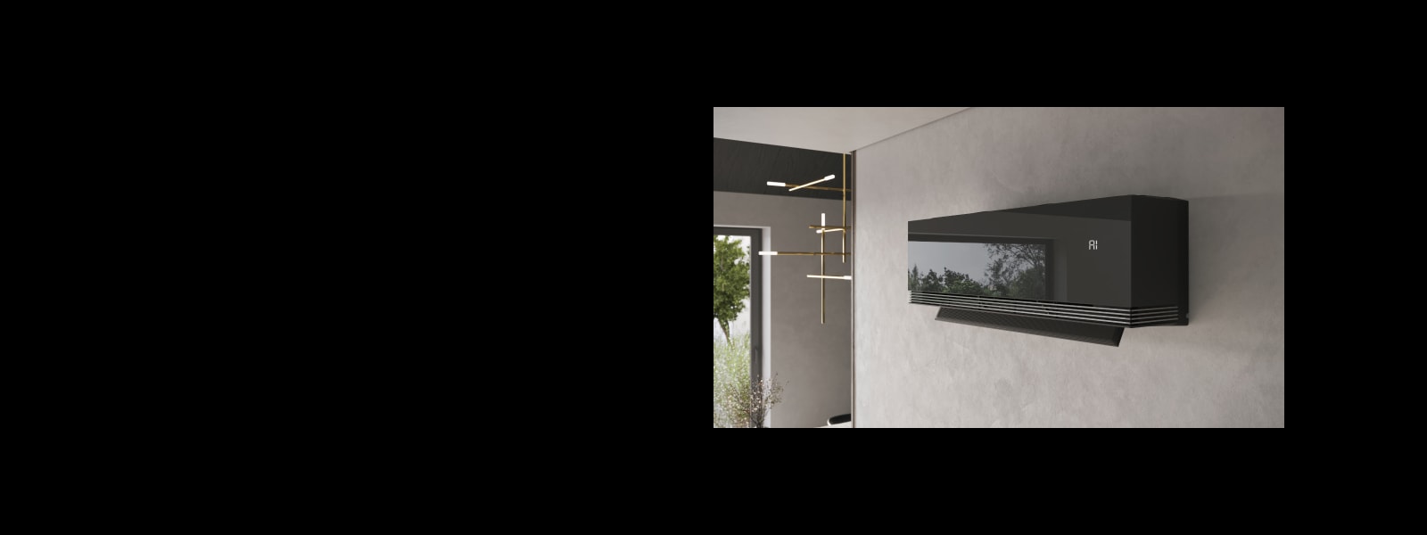 LG ARTCOOL klima-uređaj sa crnom završnom obradom od crnog stakla, montiran na zid, „18” je prikazano na digitalnom panelu.