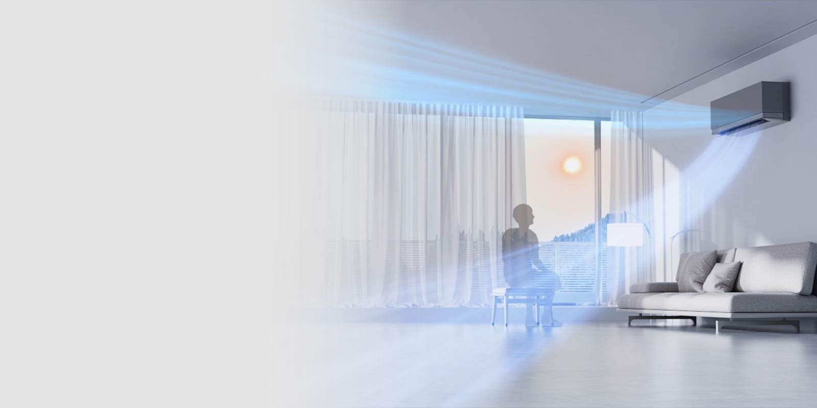 Климатикът LG във всекидневната използва радарен сензор, за да регулира посоката на въздушния поток в зависимост от температурата в стаята.