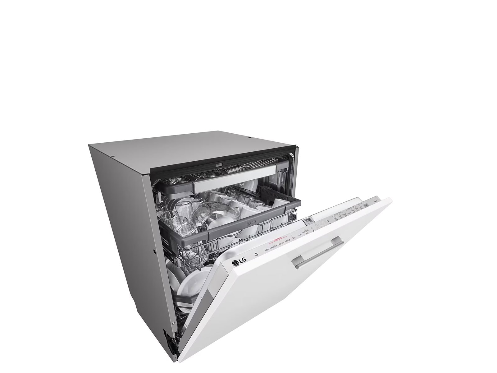 Prikazuje sliku modela mašine za pranje sudova sa delimično otvorenim vratima.