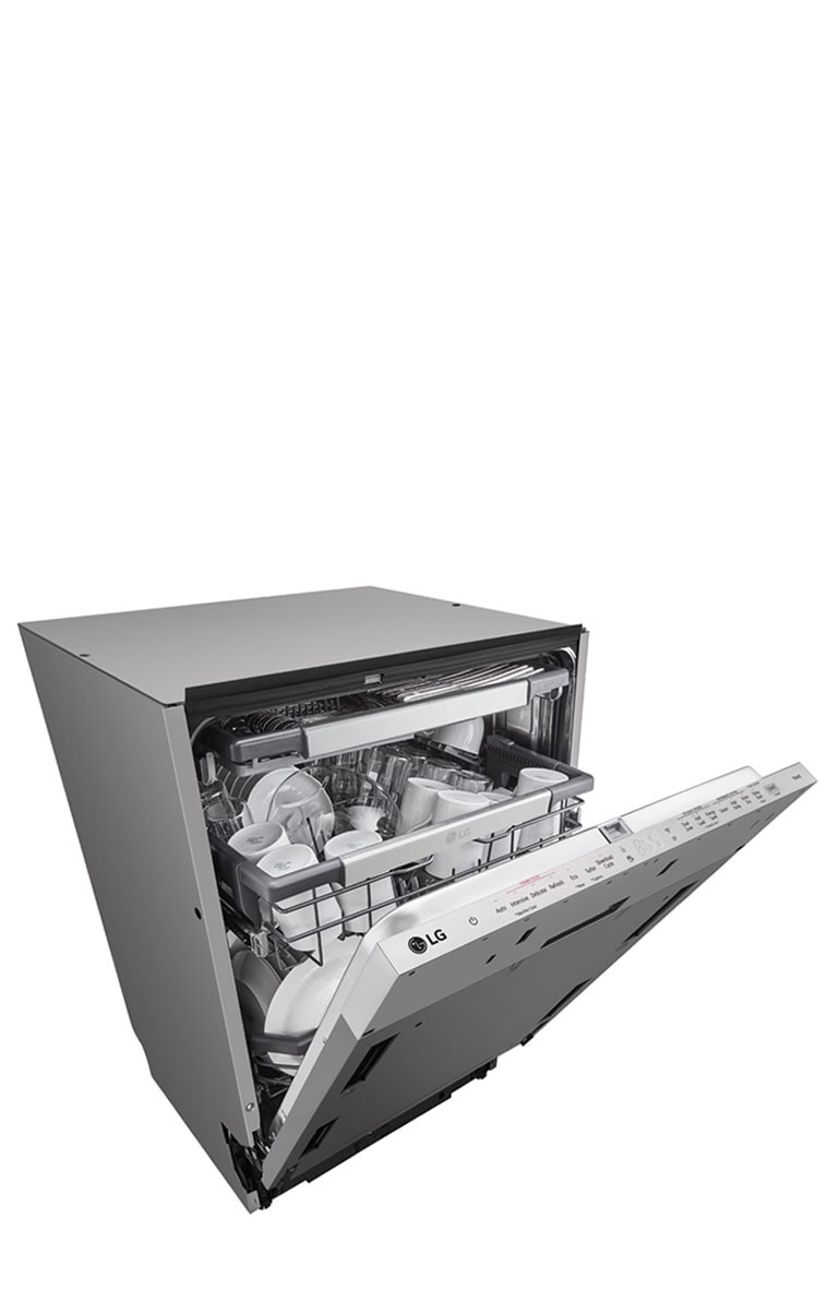 Prikazuje sliku modela mašine za pranje sudova sa delimično otvorenim vratima.