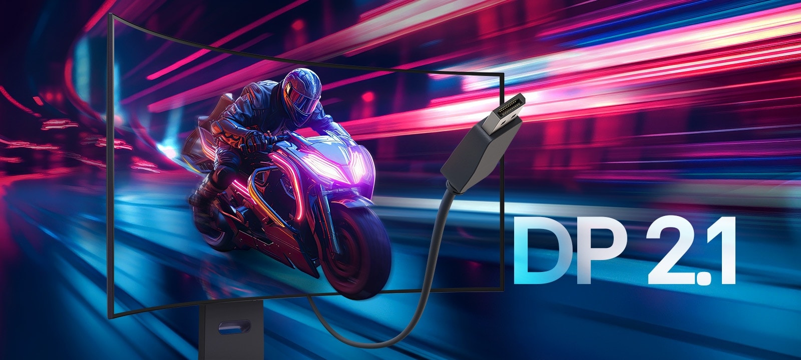 Motocikl u pokretu s priključenim kablom DisplayPort 2.1.
