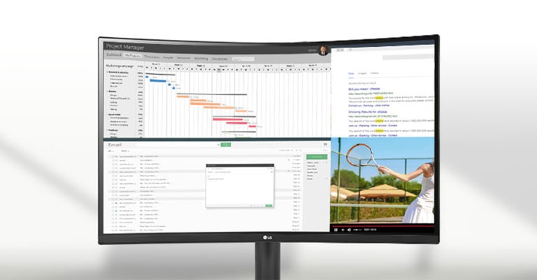 Animacija pokazuje da se na ekranu može prikazati više sadržaja odjednom zahvaljujući prikazu sa odnosom stranica 21:9.
