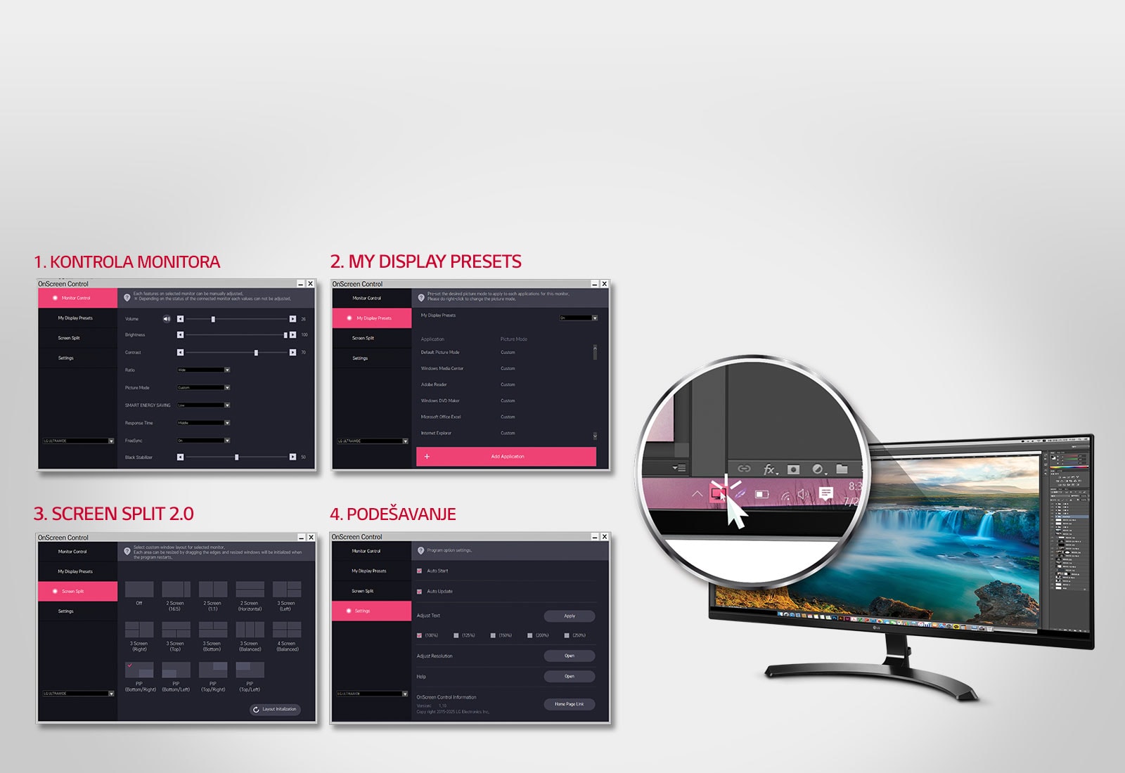 Podešavanja ekrana uz On Screen Control1